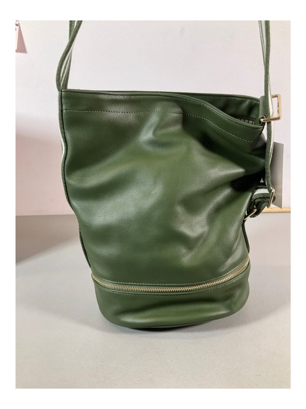 Charley Was Here Sofia Olive Leather Bucket Bag with Detachable Pouch, Adjustabl